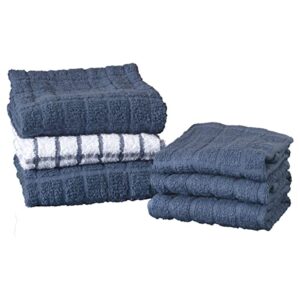 ritz premium kitchen towel and dish cloth value set (6-pack), highly absorbent, super soft, long-lasting, 100% cotton checked and solid hand towels, tea towels, bar towels, federal blue