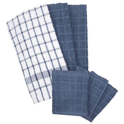 Ritz Premium Kitchen Towel and Dish Cloth Value Set (6-Pack), Highly Absorbent, Super Soft, Long-Lasting, 100% Cotton Checked and Solid Hand Towels, Tea Towels, Bar Towels, Federal Blue