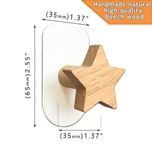 Yisiziyo Beech Wood Coat Hooks 4 Pieces Kids Room Decor Sticky Hooks Strong No Marking Glue No Drilling Required