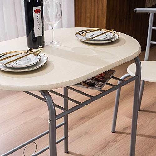 Small Kitchen Dining Table Set for 2, 3 Piece Round Kitchen Tables for Small Spaces 2 Seats, Breakfast Table and Chairs, Nook Dinette Sets with Wine Rack Fruit Stand Used for Compact Space (Log Wood)