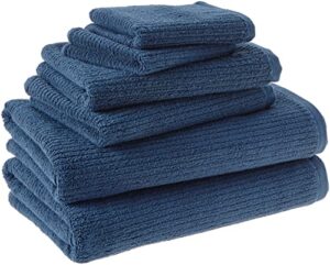amazon aware 100% organic cotton ribbed bath towels - 6-piece set, navy