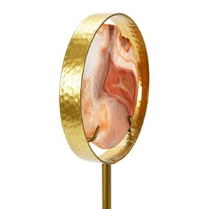 Main + Mesa Decorative Agate Slice Accent on Metal and Marble Stand, Marbled Orange