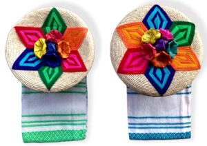 jacq and jürgen tortillero sombrero and pancake handwoven basket and handloomed tortilla cloth 2 pack warmer keeper bundle 100 percent palm mexican art - multicolor (multicolor3), medium and large.