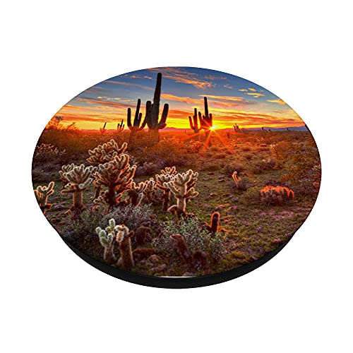 Arizona Desert Sunset with Saguaro Cactus PopSockets Swappable PopGrip