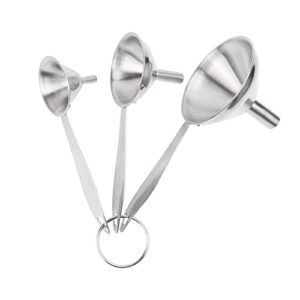 kufung stainless steel mini funnels for transferring of liquid fluid dry ingredients with long handles & detachable ring holder