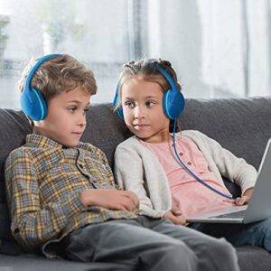 POWMEE P20 Kids Headphones Over-Ear Headphones for Kids/Teens/Boys/Girls/School with 94dB Volume Limited Adjustable Stereo Tangle-Free 3.5MM Jack Wire Cord for Fire Tablets/Travel/PC/Phones(Blue)