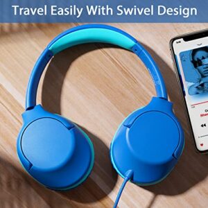 POWMEE P20 Kids Headphones Over-Ear Headphones for Kids/Teens/Boys/Girls/School with 94dB Volume Limited Adjustable Stereo Tangle-Free 3.5MM Jack Wire Cord for Fire Tablets/Travel/PC/Phones(Blue)