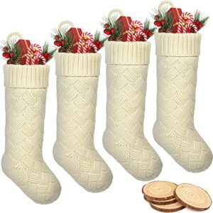 rosforu 18-inch knit christmas stockings, 4 pack ivory white weave xmas socks large candy gift bag, christmas decoration