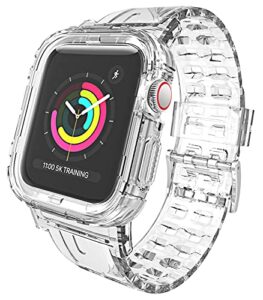 jxvm for apple watch band 41mm 40mm 38mm with case, uni-body protective bumper band, crystal clear men women sporty case, with premium soft tpu adjustable strap for iwatch se & series 8 7 6 5 4 3 2 1 (crystal/clear)