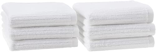 Amazon Aware 100% Organic Cotton Ribbed Bath Towels - Washcloths, 6-Pack, White