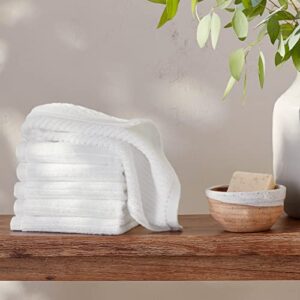 Amazon Aware 100% Organic Cotton Ribbed Bath Towels - Washcloths, 6-Pack, White