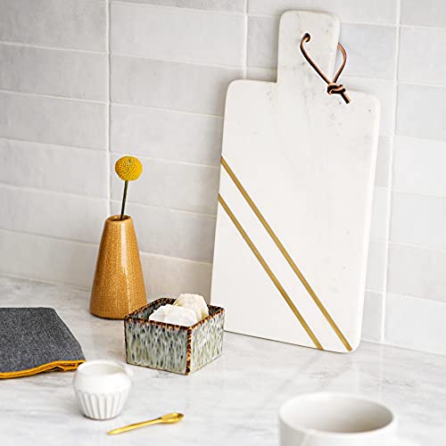 Main + Mesa Marble Cutting Board with Brass Inlay, White