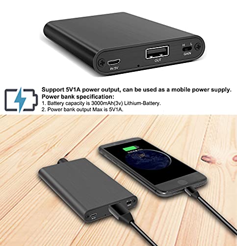 Hi-Fi Headphone Amplifier Buit-in Power Bank Portable 3.5mm Stereo Audio Out Powered by Lithium Battery Headset Support GAIN/BASS for Android phone/iPhone/iPad/MP3/MP4/Laptops and PCs, etc.