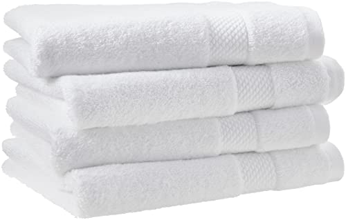 Amazon Aware 100% Organic Cotton Plush Bath Towels - Hand Towels, 4-Pack, White