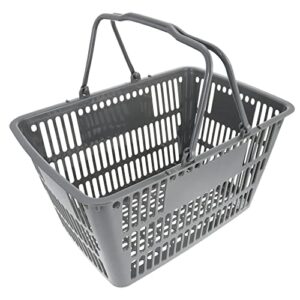 ULTECHNOVO Shopping Basket, 20L Gray Plastic Shopping Basket with Handles Market Grocery Retail Store Supplies Handheld Basket