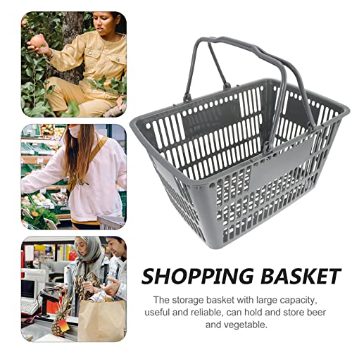 ULTECHNOVO Shopping Basket, 20L Gray Plastic Shopping Basket with Handles Market Grocery Retail Store Supplies Handheld Basket
