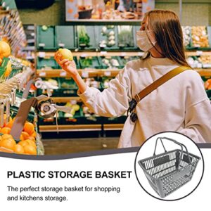 ULTECHNOVO Shopping Basket, 20L Gray Plastic Shopping Basket with Handles Market Grocery Retail Store Supplies Handheld Basket