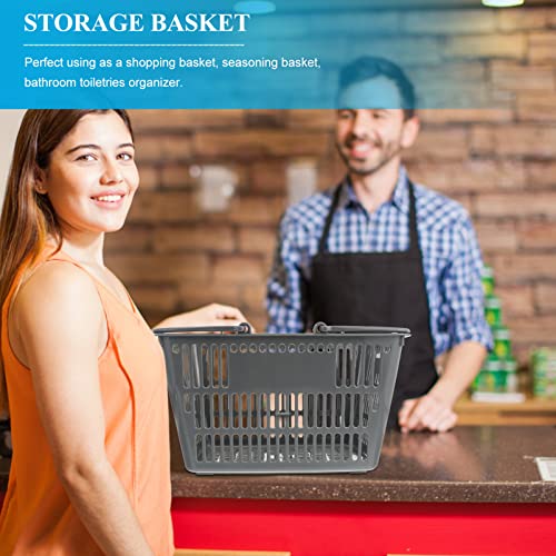 ULTECHNOVO Shopping Basket, 20L Gray Plastic Shopping Basket with Handles Market Grocery Retail Store Supplies Handheld Basket