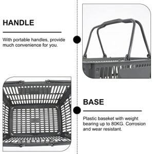 ULTECHNOVO Shopping Basket, 20L Gray Plastic Shopping Basket with Handles Market Grocery Retail Store Supplies Handheld Basket