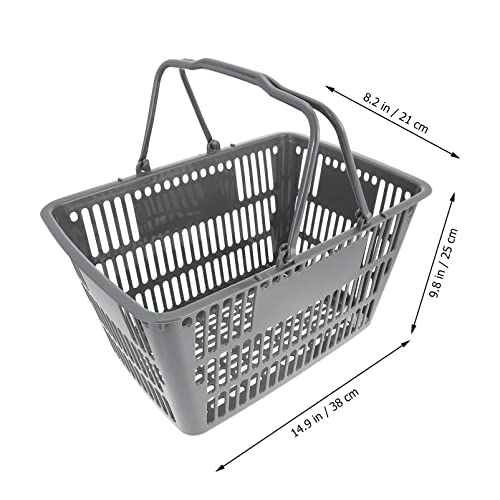 ULTECHNOVO Shopping Basket, 20L Gray Plastic Shopping Basket with Handles Market Grocery Retail Store Supplies Handheld Basket