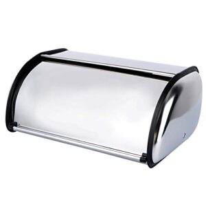 cabilock metal bread bin box stainless steel bread box countertop bread bin roll up bread storage container metal bread keeper box for kitchen bread storage case (16.9x9x5.7 inch)