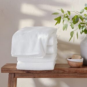Amazon Aware 100% Organic Cotton Ribbed Bath Towels - Bath Towels, 4-Pack, White