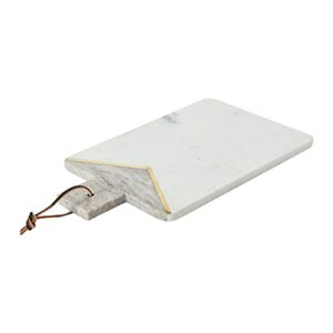 boho 2-tone marble charcuterie or cutting board with brass inlay and leather tie, gray and white