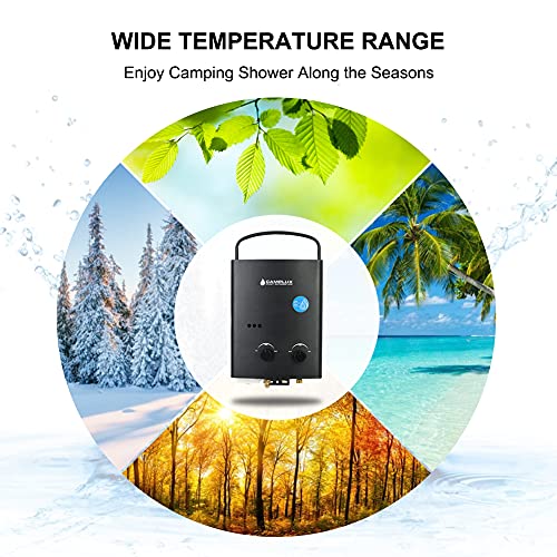 Portable Tankless Water Heater, Camplux 1.32 GPM Outdoor Propane Gas Camp Shower with Portable Handle, Black