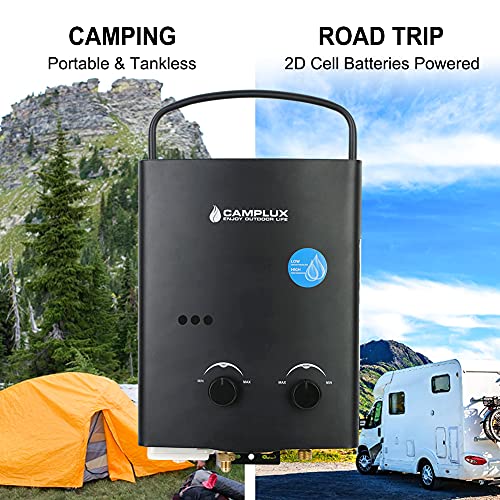 Portable Tankless Water Heater, Camplux 1.32 GPM Outdoor Propane Gas Camp Shower with Portable Handle, Black