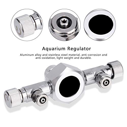 Zerodis Fish Tank CO2 Splitter Regulator, Aluminum Alloy Aquarium Precise Needle Valve for Aquarium Plant CO2 Tank(2-Way)