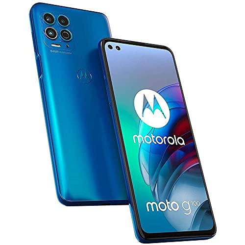 Moto G100 (128GB, 8GB) 6.55" 90Hz, Snapdragon 870, Dual SIM Euro 5G /Global 4G LTE GSM Unlocked (T-Mobile/AT&T/Metro) International Model XT2125-4 (HDMI + Fast Car Charger Bundle, Iridescent Ocean)