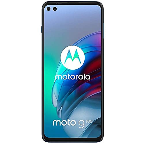 Moto G100 (128GB, 8GB) 6.55" 90Hz, Snapdragon 870, Dual SIM Euro 5G /Global 4G LTE GSM Unlocked (T-Mobile/AT&T/Metro) International Model XT2125-4 (HDMI + Fast Car Charger Bundle, Iridescent Ocean)