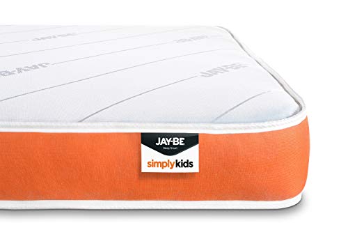 Jay-Be Mattress Simply Kids Sprung Mattress, Bed in a Box - Foam Free - Twin Single, White and Orange