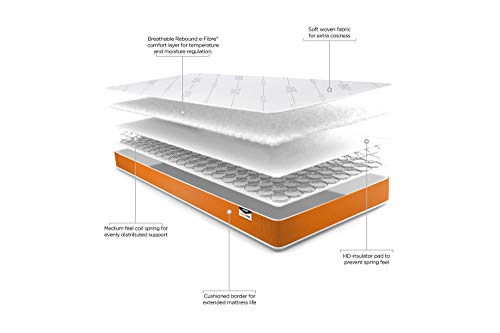 Jay-Be Mattress Simply Kids Sprung Mattress, Bed in a Box - Foam Free - Twin Single, White and Orange