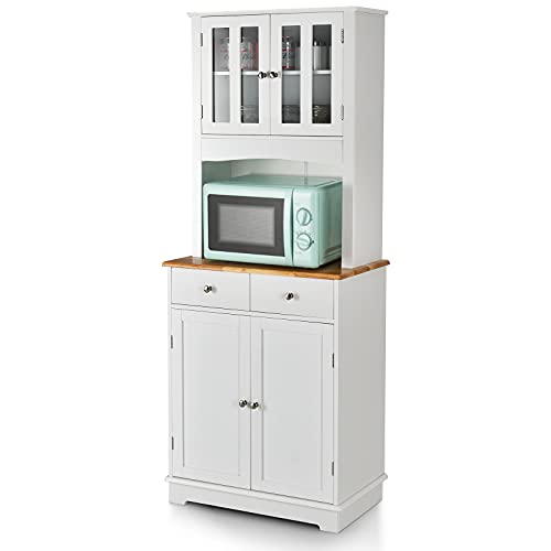 Giantex Kitchen Pantry, 67" Buffet Hutch Cabinet with 2 Storage Cabinets and Drawers, Wood Sideboard Cupboard with Countertop & Cable Hole, Freestanding Microwave Stand with Storage, White