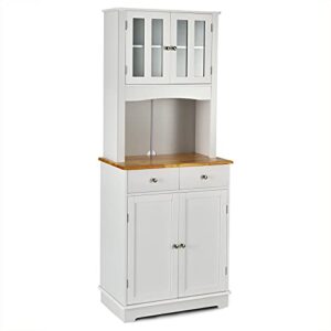 Giantex Kitchen Pantry, 67" Buffet Hutch Cabinet with 2 Storage Cabinets and Drawers, Wood Sideboard Cupboard with Countertop & Cable Hole, Freestanding Microwave Stand with Storage, White