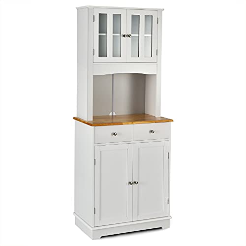 Giantex Kitchen Pantry, 67" Buffet Hutch Cabinet with 2 Storage Cabinets and Drawers, Wood Sideboard Cupboard with Countertop & Cable Hole, Freestanding Microwave Stand with Storage, White