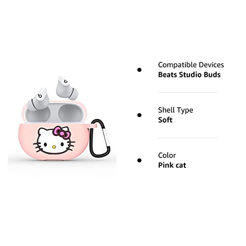 Compatible with Beats Studio Buds Case Cute,3D Cartoon Cute Design Silicone for Beats Studio Buds Case for Kids/Girls/Teens Boys (Pink cat)