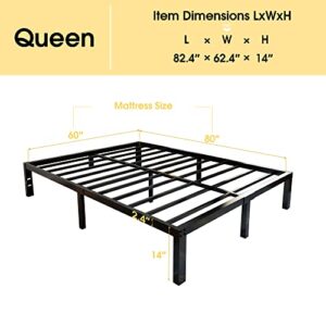 45MinST 3600lbs Heavy Duty Bed Frame,14 Inch Sturdy Steel Slat Mattress Foundation, Metal Reinforced Platform Box Spring Replacement, Easy Assembly with Quick Lock, Queen