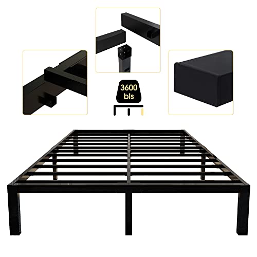 45MinST 3600lbs Heavy Duty Bed Frame,14 Inch Sturdy Steel Slat Mattress Foundation, Metal Reinforced Platform Box Spring Replacement, Easy Assembly with Quick Lock, Queen