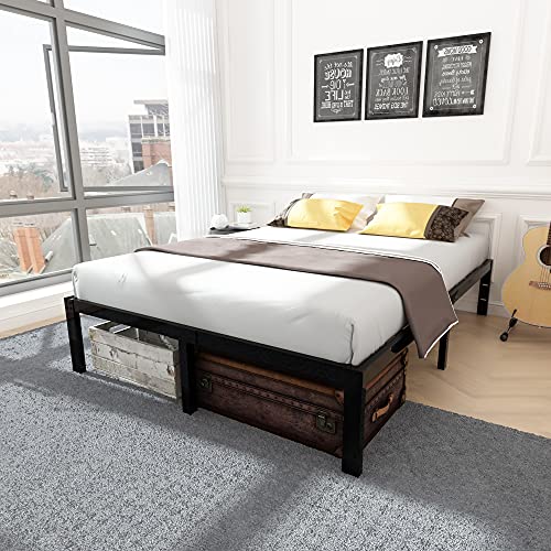 45MinST 3600lbs Heavy Duty Bed Frame,14 Inch Sturdy Steel Slat Mattress Foundation, Metal Reinforced Platform Box Spring Replacement, Easy Assembly with Quick Lock, Queen