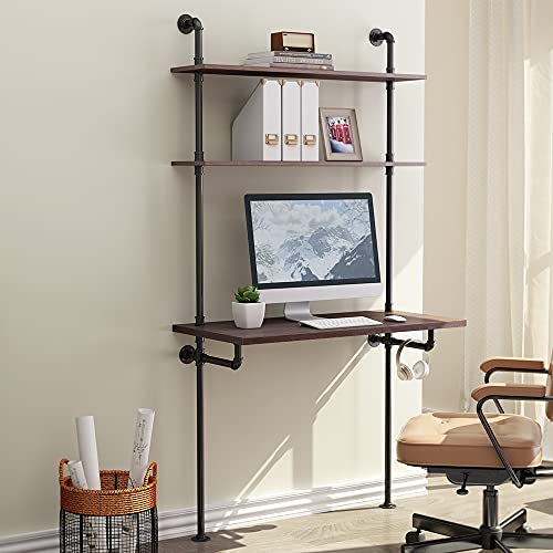 MCleanPin Industrial Computer Desk with Shelves,Ladder Shelf Desk,Wall Mount Desk with Shelf,79inch Home Office Computer Table, 2-Tier Rustic Wall Ladder Desk（W40inch）