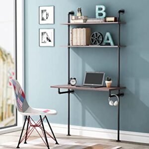 MCleanPin Industrial Computer Desk with Shelves,Ladder Shelf Desk,Wall Mount Desk with Shelf,79inch Home Office Computer Table, 2-Tier Rustic Wall Ladder Desk（W40inch）
