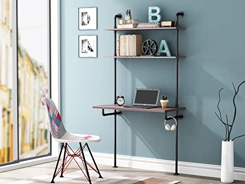 MCleanPin Industrial Computer Desk with Shelves,Ladder Shelf Desk,Wall Mount Desk with Shelf,79inch Home Office Computer Table, 2-Tier Rustic Wall Ladder Desk（W40inch）