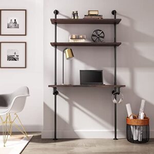 MCleanPin Industrial Computer Desk with Shelves,Ladder Shelf Desk,Wall Mount Desk with Shelf,79inch Home Office Computer Table, 2-Tier Rustic Wall Ladder Desk（W40inch）