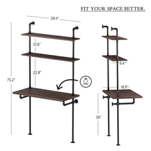 MCleanPin Industrial Computer Desk with Shelves,Ladder Shelf Desk,Wall Mount Desk with Shelf,79inch Home Office Computer Table, 2-Tier Rustic Wall Ladder Desk（W40inch）