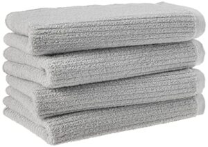 amazon aware 100% organic cotton ribbed bath towels - hand towels, 4-pack, light gray