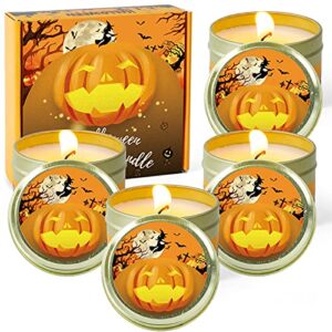 scented candles, halloween decorations, halloween candles for home scented, pumpkin candle set, soy wax candles gift set for halloween night party (4 x 2.5 oz) valentines day gifts for her
