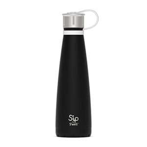 s'ip by s'well stainless steel water bottle - 15 oz - black chalk - double-walled vacuum-insulated keeps drinks cold for 24 hours and hot for 10 - with no condensation - bpa-free
