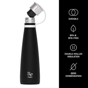 S'ip by S'well Stainless Steel Water Bottle - 15 Oz - Black Chalk - Double-Walled Vacuum-Insulated Keeps Drinks Cold for 24 Hours and Hot for 10 - with No Condensation - BPA-Free